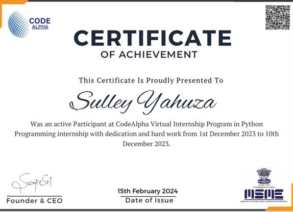 Sulley Yahuza Certificate Thumbnail